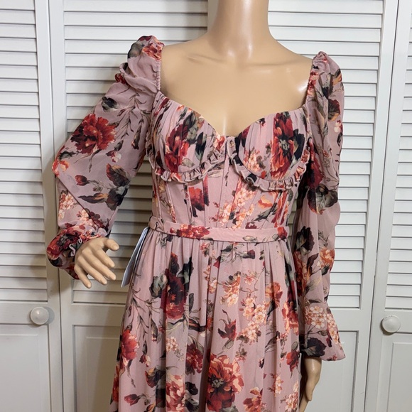 NWT Azazie Atelier Karla Mauve Multi Midi Dress XS - Picture 3 of 15